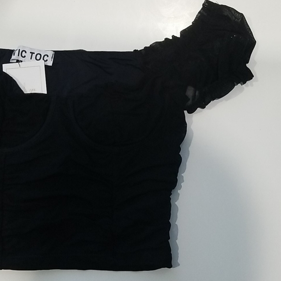 Black Mesh Puff Sleeve Croptop - Picture 5 of 5